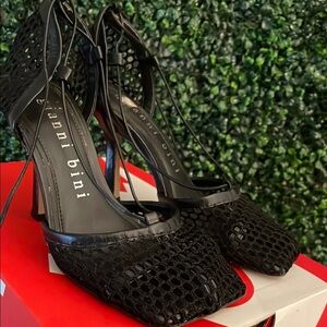 Gianni Bini Black Stiletto Heels with Woven Design